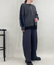 ZMSAE23180 al'aise modulation(アレーズモジュレーション) 配色ラインジップアップニットジャケット ダークグレー
