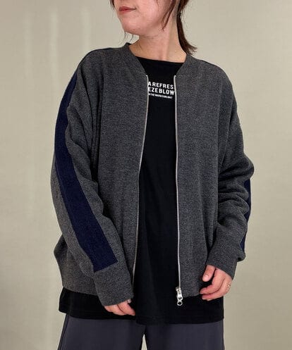 ZMSAE23180 al'aise modulation 配色ラインジップアップニットジャケット