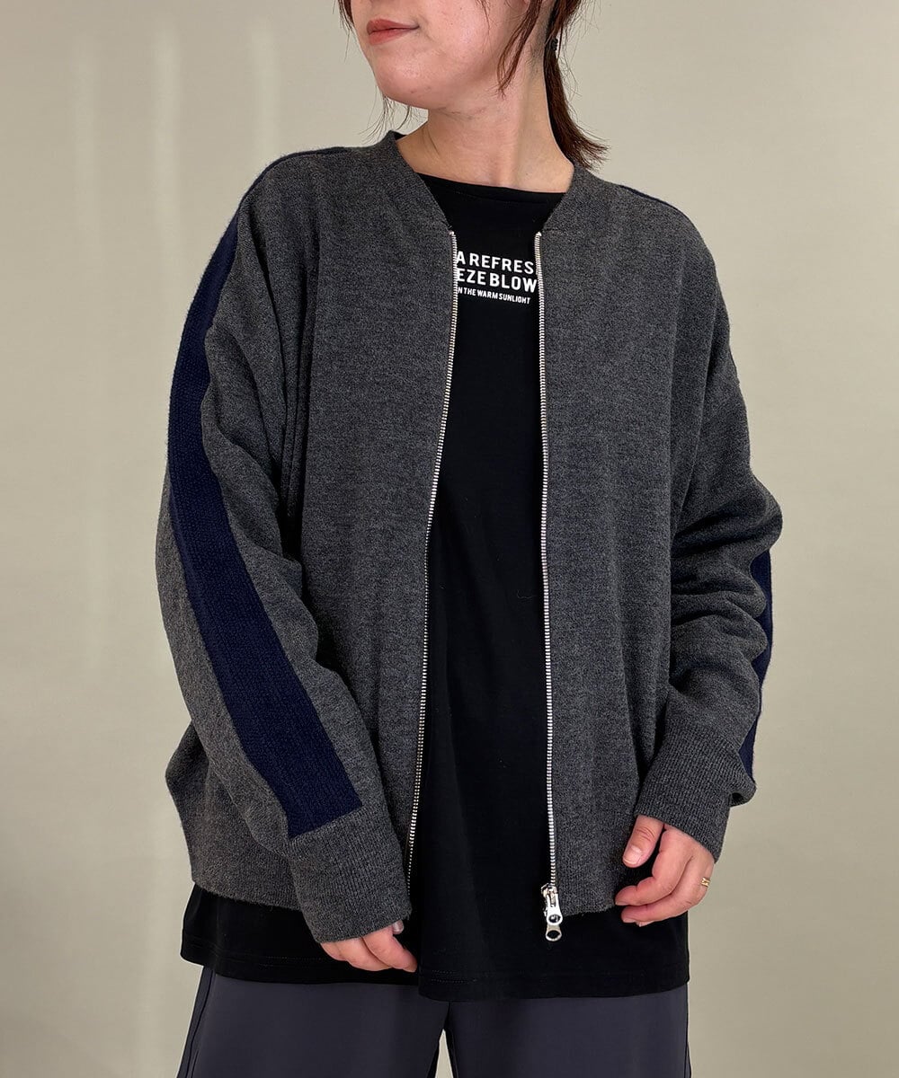 ZMSAE23180 al'aise modulation 配色ラインジップアップニットジャケット