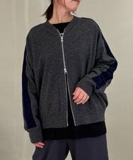 ZMSAE23180 al'aise modulation(アレーズモジュレーション) 配色ラインジップアップニットジャケット ダークグレー