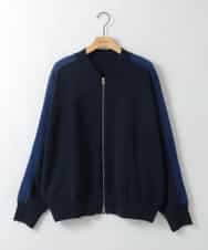 ZMSAE23180 al'aise modulation(アレーズモジュレーション) 配色ラインジップアップニットジャケット ネイビー