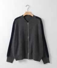ZMSAE23180 al'aise modulation(アレーズモジュレーション) 配色ラインジップアップニットジャケット ダークグレー