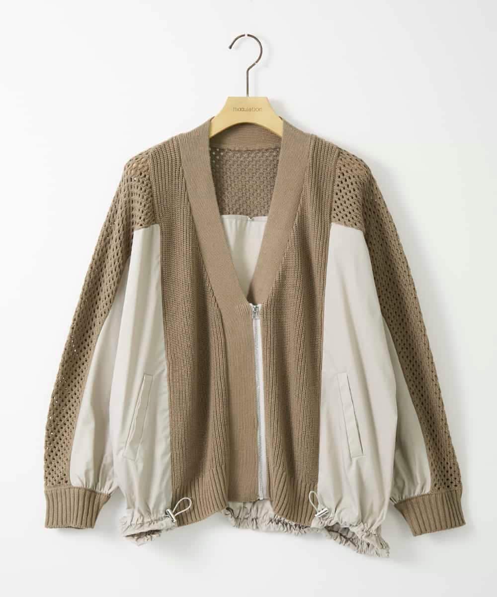 ZMSAE24140 al'aise modulation(アレーズモジュレーション) 【洗える】ニットジョイントデザインブルゾン カーキ