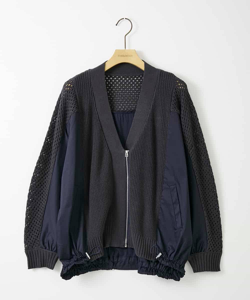 ZMSAE24140 al'aise modulation(アレーズモジュレーション) 【洗える】ニットジョイントデザインブルゾン ダークグレー