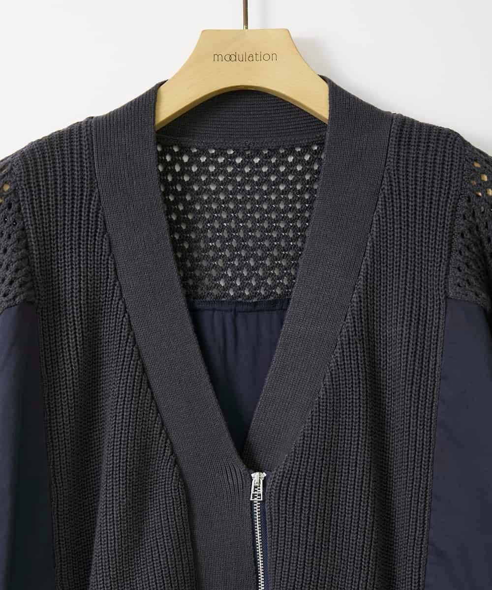 ZMSAE24140 al'aise modulation(アレーズモジュレーション) 【洗える】ニットジョイントデザインブルゾン ダークグレー