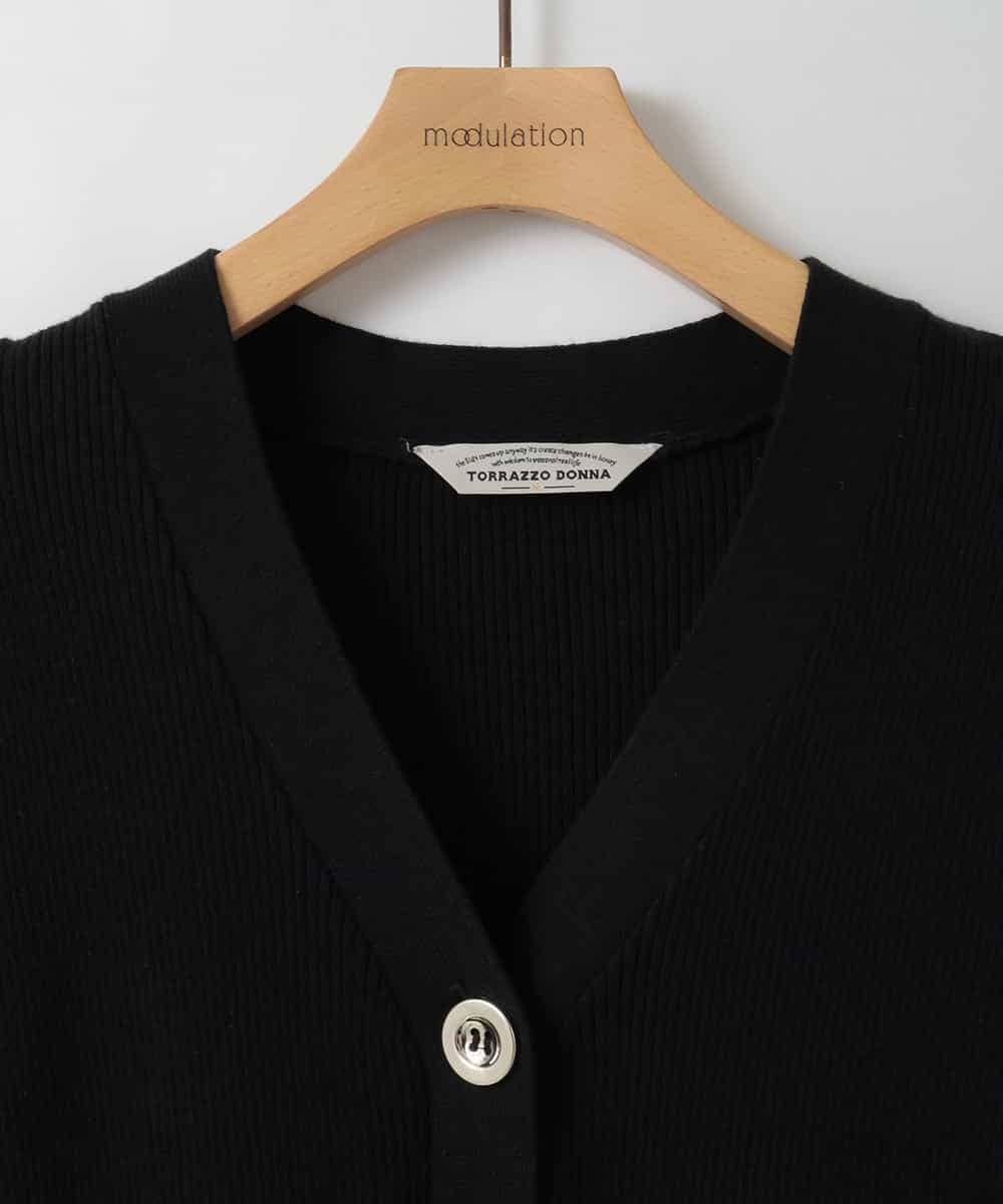 ZMSAE25150 al'aise modulation(アレーズモジュレーション) リブニットペプラムカーディガン ブラック