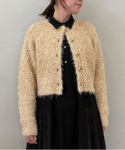 ZMSAE26130 al'aise modulation フェザーヤーンラメニットカーディガン