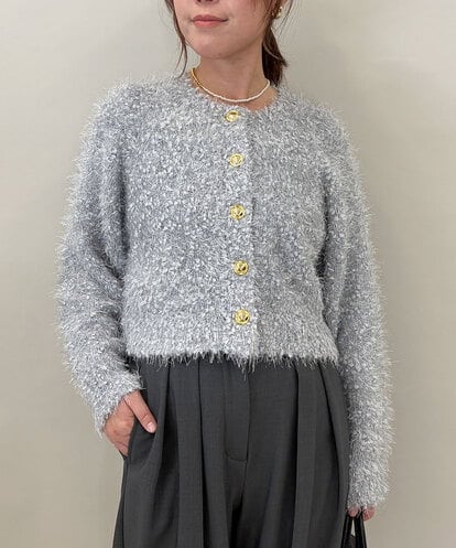 ZMSAE26130 al'aise modulation フェザーヤーンラメニットカーディガン