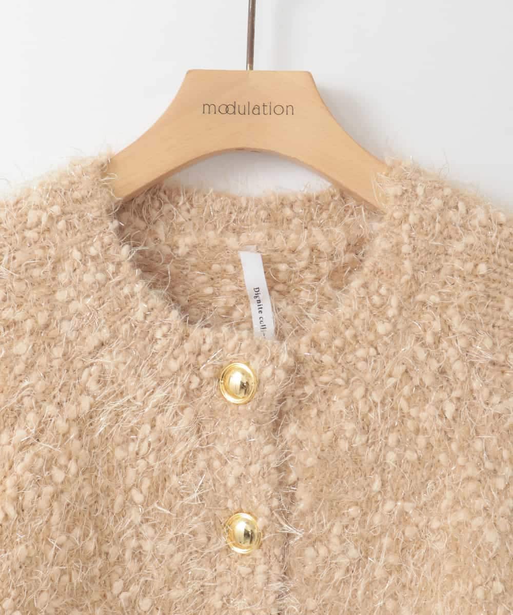 ZMSAE26130 al'aise modulation(アレーズモジュレーション) フェザーヤーンラメニットカーディガン ベージュ
