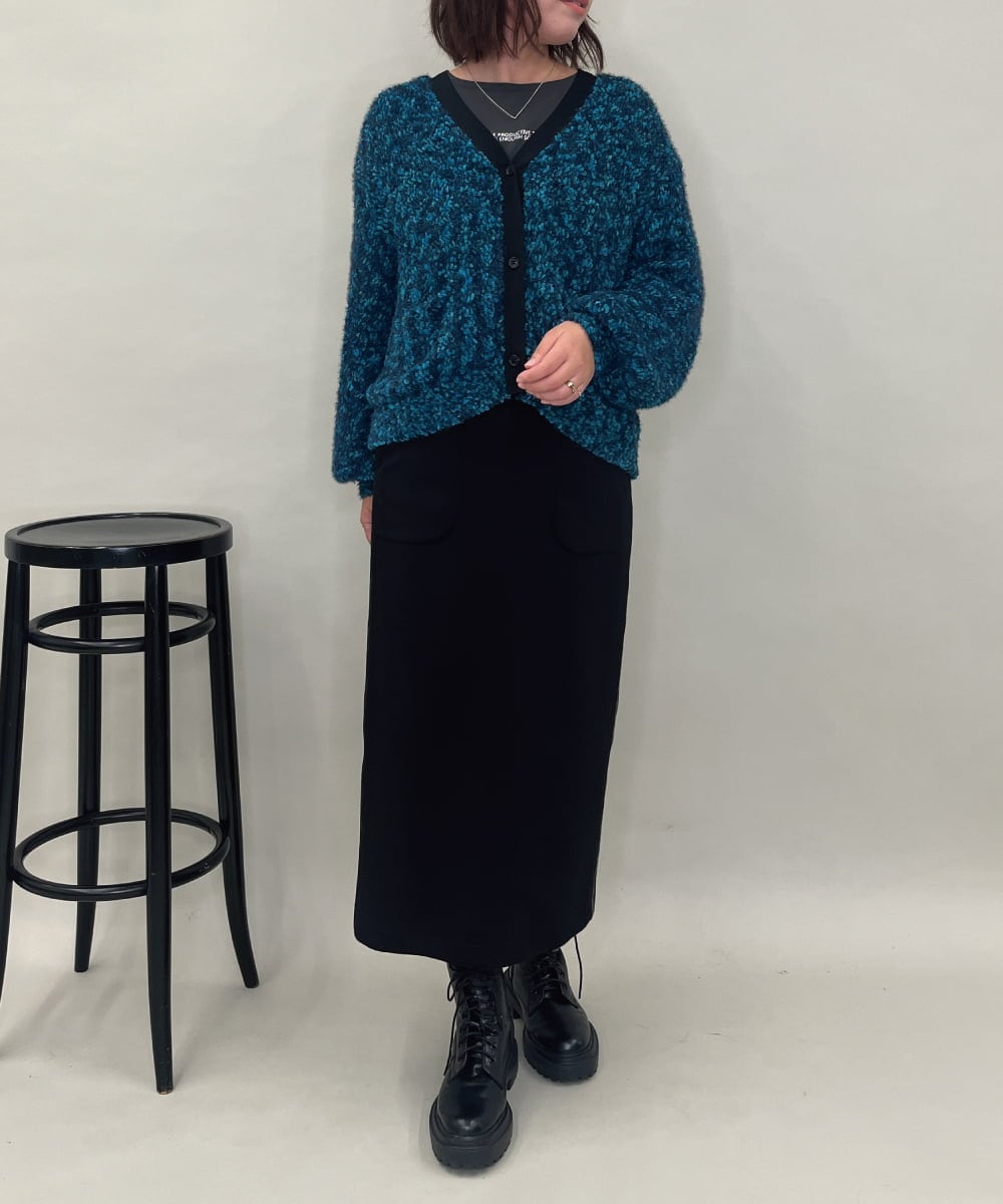 ZMSAE27140 al'aise modulation(アレーズモジュレーション) 【洗える】ファンシーシャギーニットカーディガン グリーン