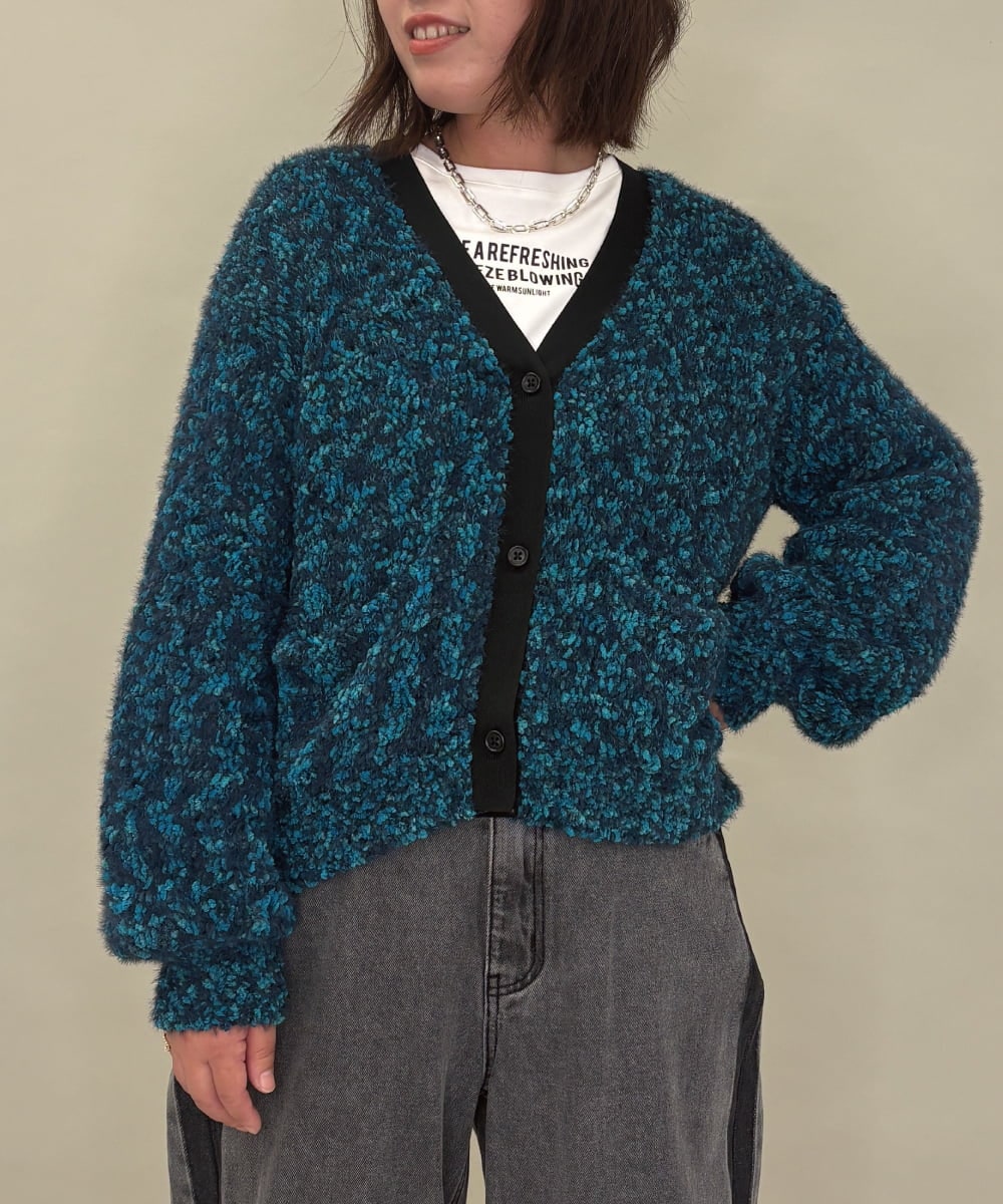 ZMSAE27140 al'aise modulation(アレーズモジュレーション) 【洗える】ファンシーシャギーニットカーディガン グリーン