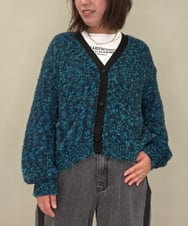 ZMSAE27140 al'aise modulation(アレーズモジュレーション) 【洗える】ファンシーシャギーニットカーディガン グリーン