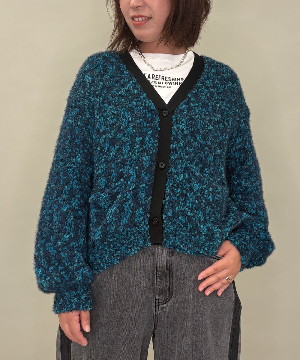 ZMSAE27140 al'aise modulation(アレーズモジュレーション) 【洗える】ファンシーシャギーニットカーディガン グリーン