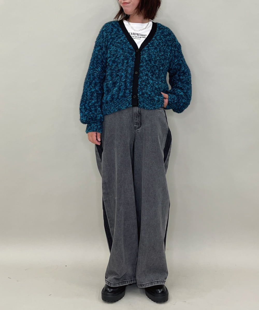 ZMSAE27140 al'aise modulation(アレーズモジュレーション) 【洗える】ファンシーシャギーニットカーディガン グリーン