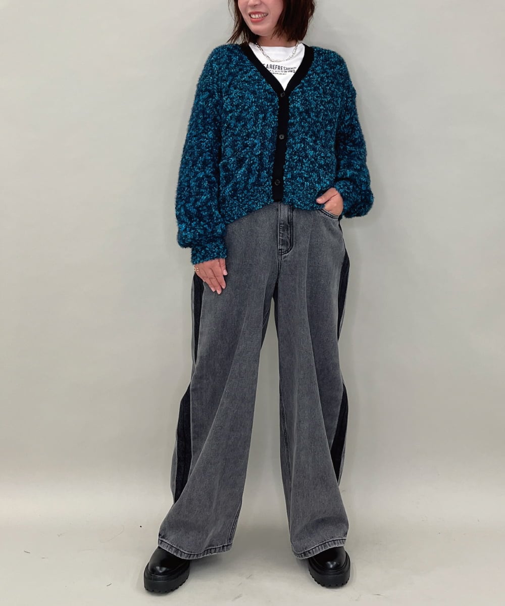 ZMSAE27140 al'aise modulation(アレーズモジュレーション) 【洗える】ファンシーシャギーニットカーディガン グリーン