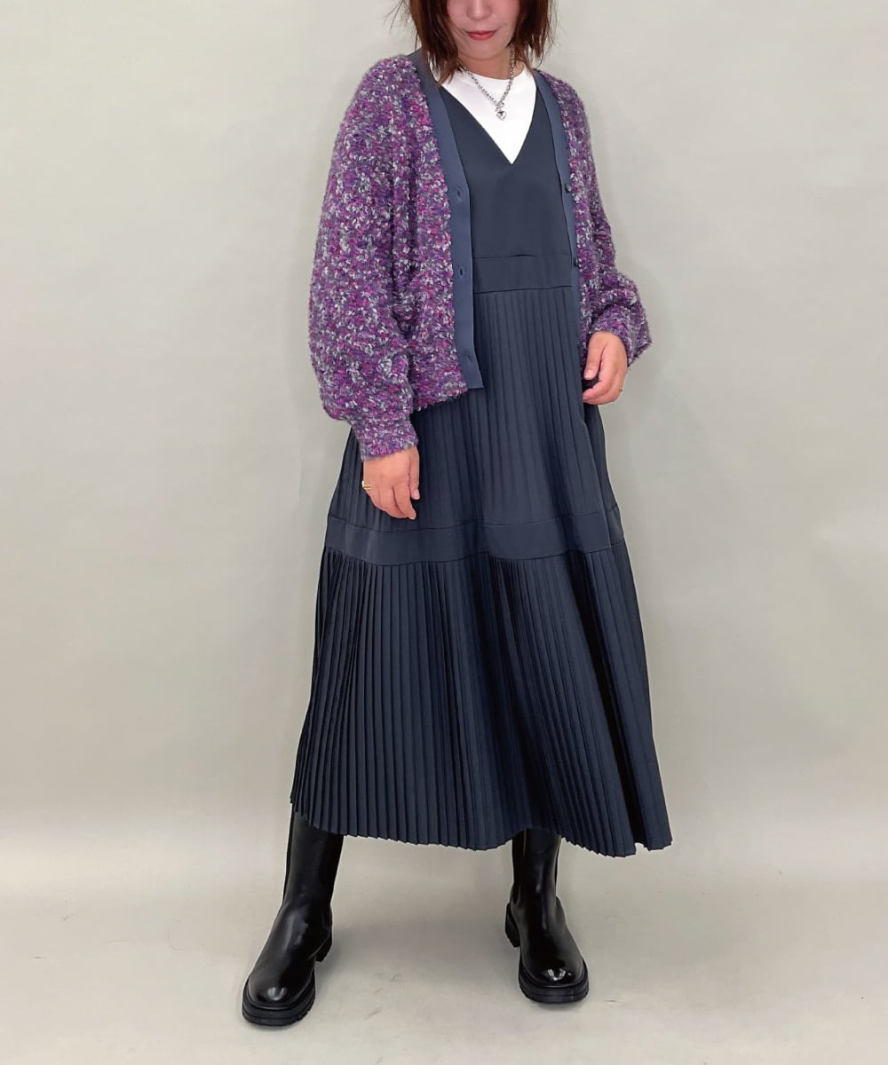 ZMSAE27140 al'aise modulation(アレーズモジュレーション) 【洗える】ファンシーシャギーニットカーディガン パープル