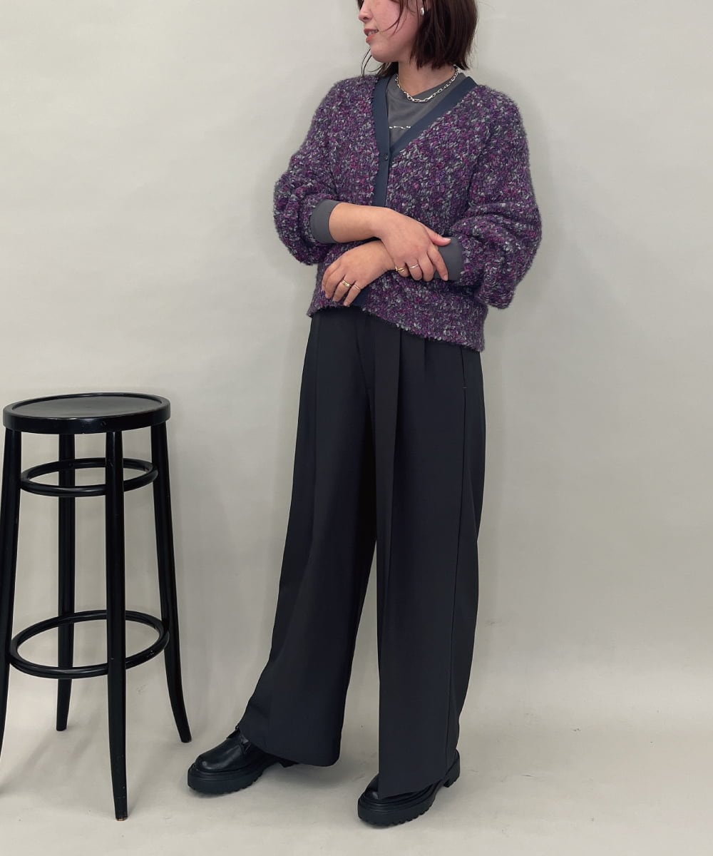 ZMSAE27140 al'aise modulation(アレーズモジュレーション) 【洗える】ファンシーシャギーニットカーディガン パープル