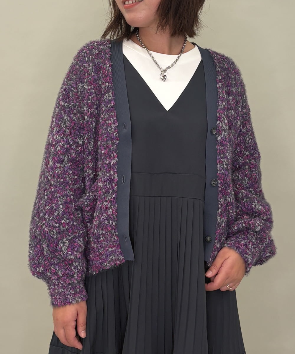 ZMSAE27140 al'aise modulation(アレーズモジュレーション) 【洗える】ファンシーシャギーニットカーディガン パープル