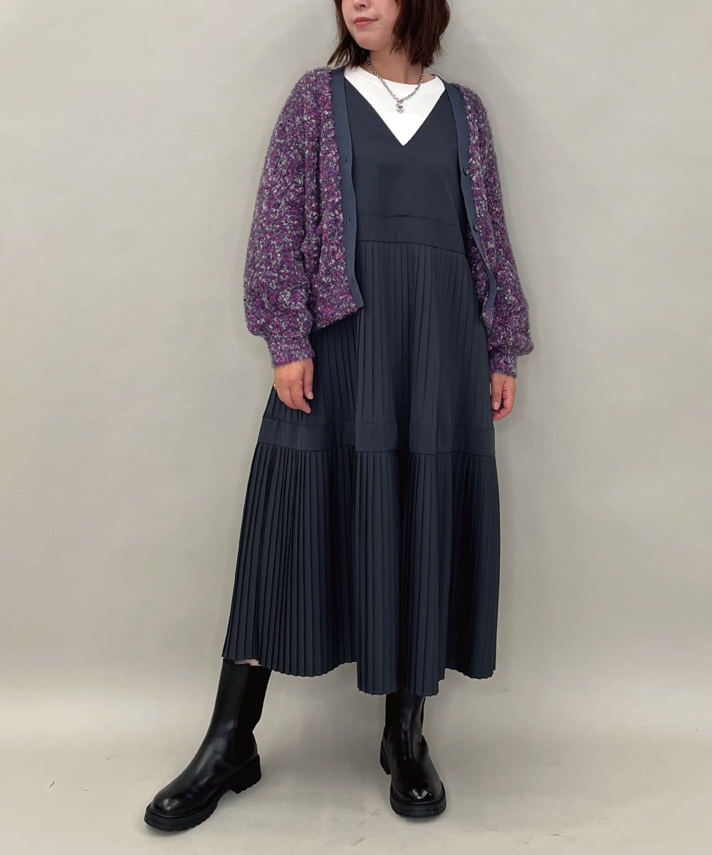 ZMSAE27140 al'aise modulation(アレーズモジュレーション) 【洗える】ファンシーシャギーニットカーディガン パープル