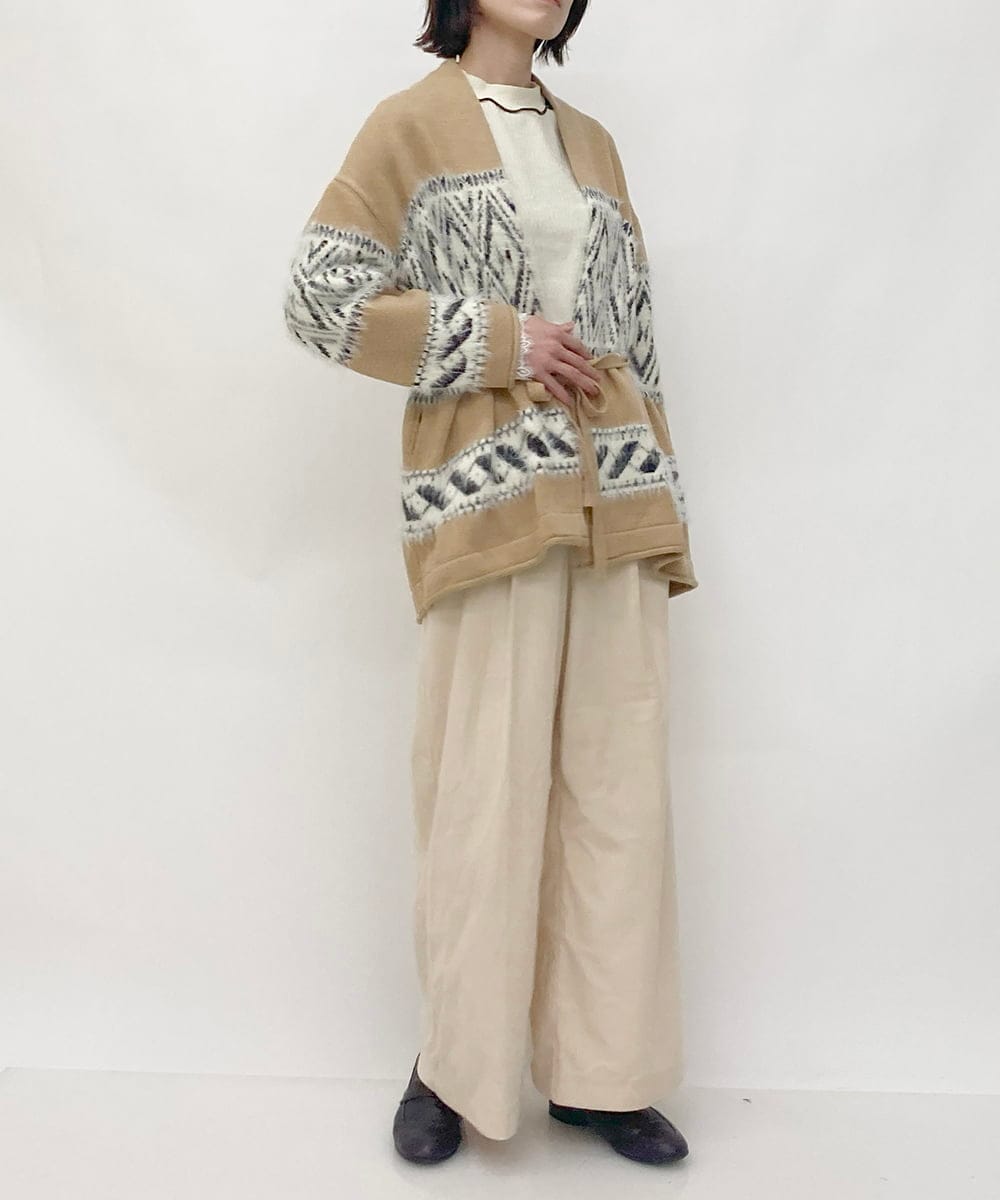 ZMSAW14138 al'aise modulation(アレーズモジュレーション) 【抗菌防臭】カウチン柄ロングカーディガン ベージュ