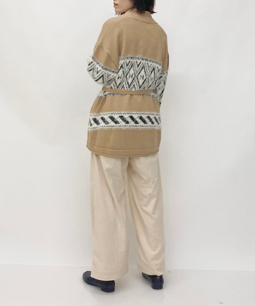 ZMSAW14138 al'aise modulation(アレーズモジュレーション) 【抗菌防臭】カウチン柄ロングカーディガン ベージュ