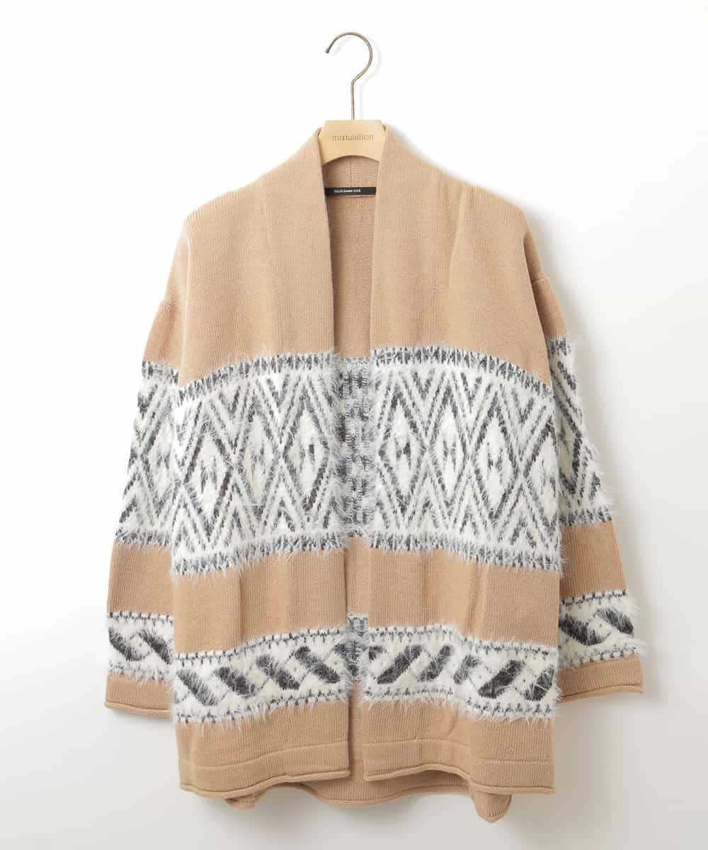ZMSAW14138 al'aise modulation(アレーズモジュレーション) 【抗菌防臭】カウチン柄ロングカーディガン ベージュ