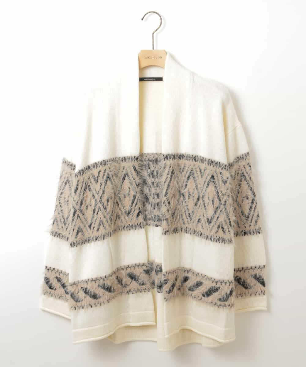 ZMSAW14138 al'aise modulation(アレーズモジュレーション) 【抗菌防臭】カウチン柄ロングカーディガン アイボリー