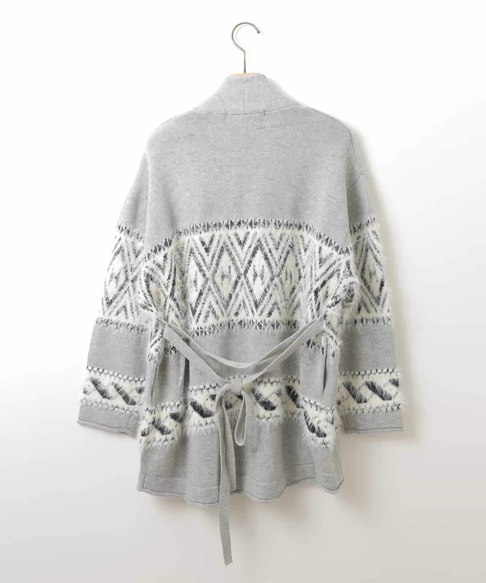 ZMSAW14138 al'aise modulation(アレーズモジュレーション) 【抗菌防臭】カウチン柄ロングカーディガン ライトグレー