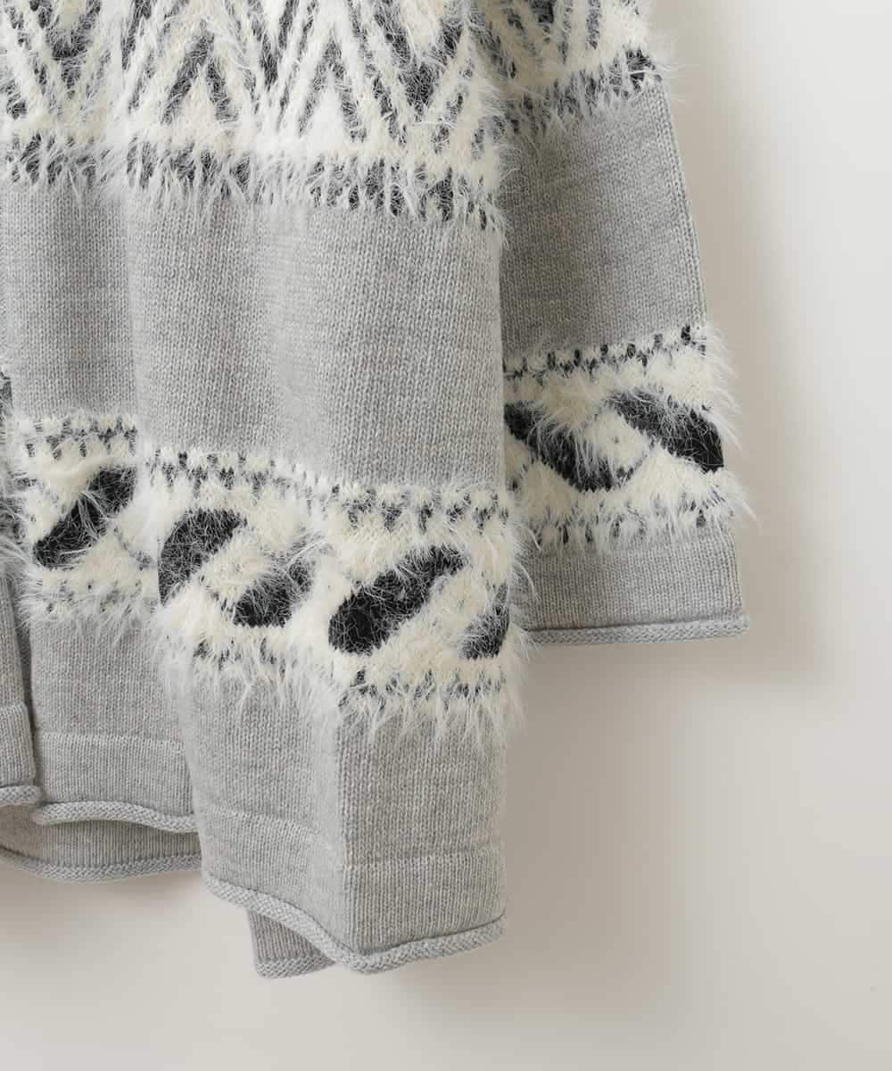 ZMSAW14138 al'aise modulation(アレーズモジュレーション) 【抗菌防臭】カウチン柄ロングカーディガン ライトグレー