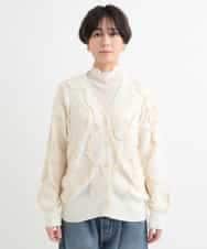 ZMSCB40230 al'aise modulation(アレーズモジュレーション) 【洗える】フリンジサークル柄カーディガン アイボリー