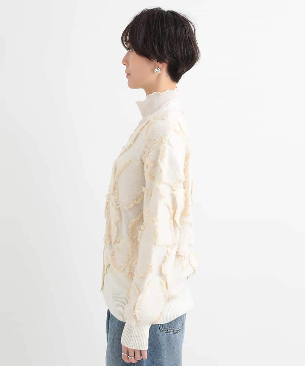 ZMSCB40230 al'aise modulation(アレーズモジュレーション) 【洗える】フリンジサークル柄カーディガン アイボリー