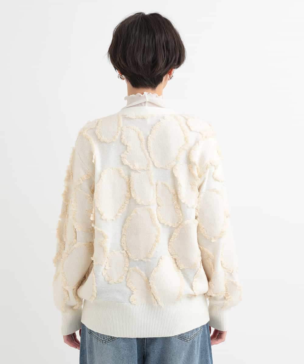 ZMSCB40230 al'aise modulation(アレーズモジュレーション) 【洗える】フリンジサークル柄カーディガン アイボリー