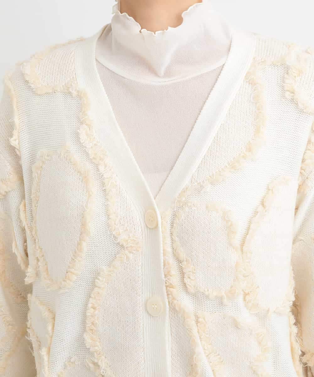 ZMSCB40230 al'aise modulation(アレーズモジュレーション) 【洗える】フリンジサークル柄カーディガン アイボリー