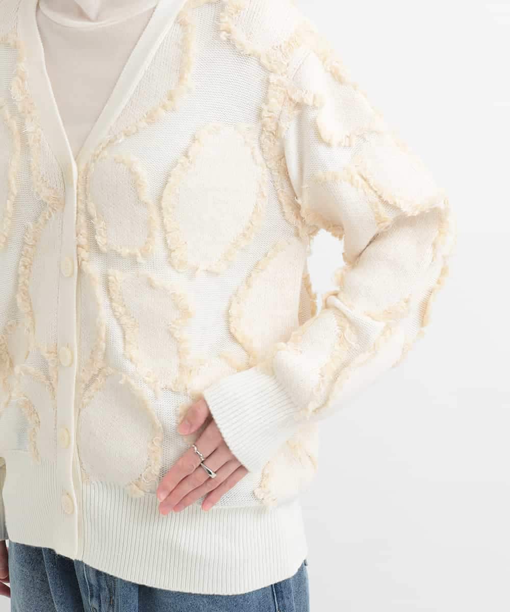 ZMSCB40230 al'aise modulation(アレーズモジュレーション) 【洗える】フリンジサークル柄カーディガン アイボリー