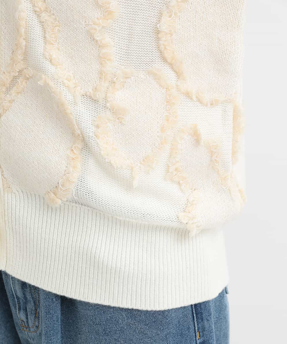 ZMSCB40230 al'aise modulation(アレーズモジュレーション) 【洗える】フリンジサークル柄カーディガン アイボリー