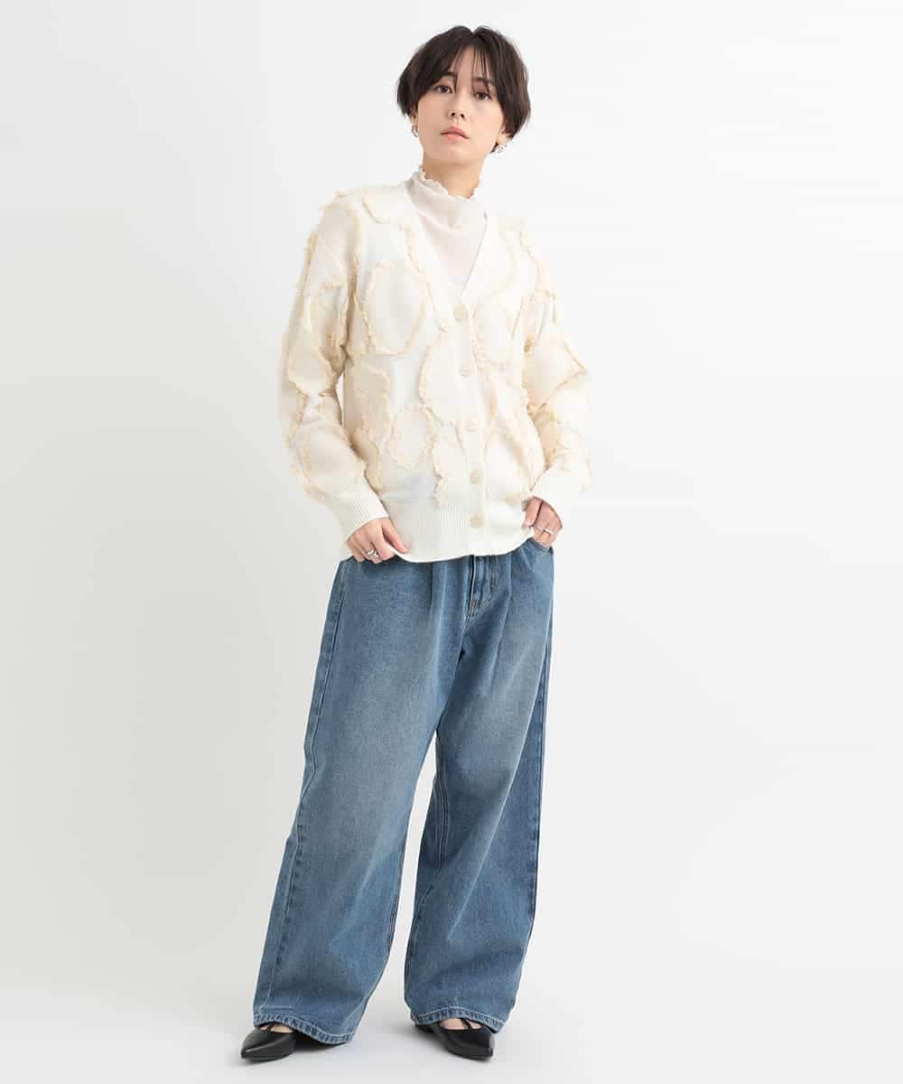 ZMSCB40230 al'aise modulation(アレーズモジュレーション) 【洗える】フリンジサークル柄カーディガン アイボリー