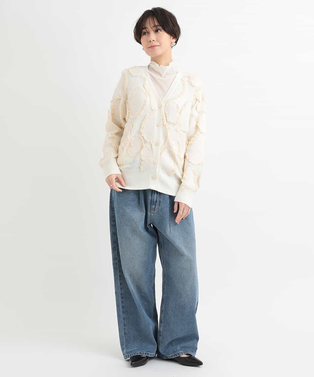 ZMSCB40230 al'aise modulation(アレーズモジュレーション) 【洗える】フリンジサークル柄カーディガン アイボリー