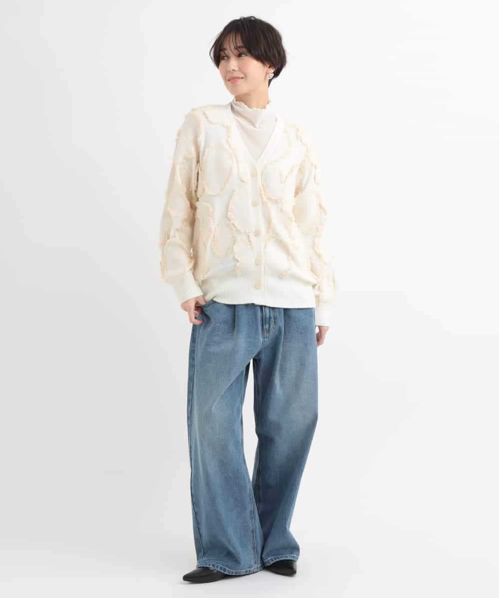 ZMSCB40230 al'aise modulation(アレーズモジュレーション) 【洗える】フリンジサークル柄カーディガン アイボリー