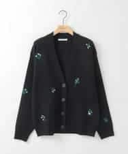 ZMSCE01127 al'aise modulation(アレーズモジュレーション) 【洗える】フラワー刺繍デザインニットカーディガン ブラック