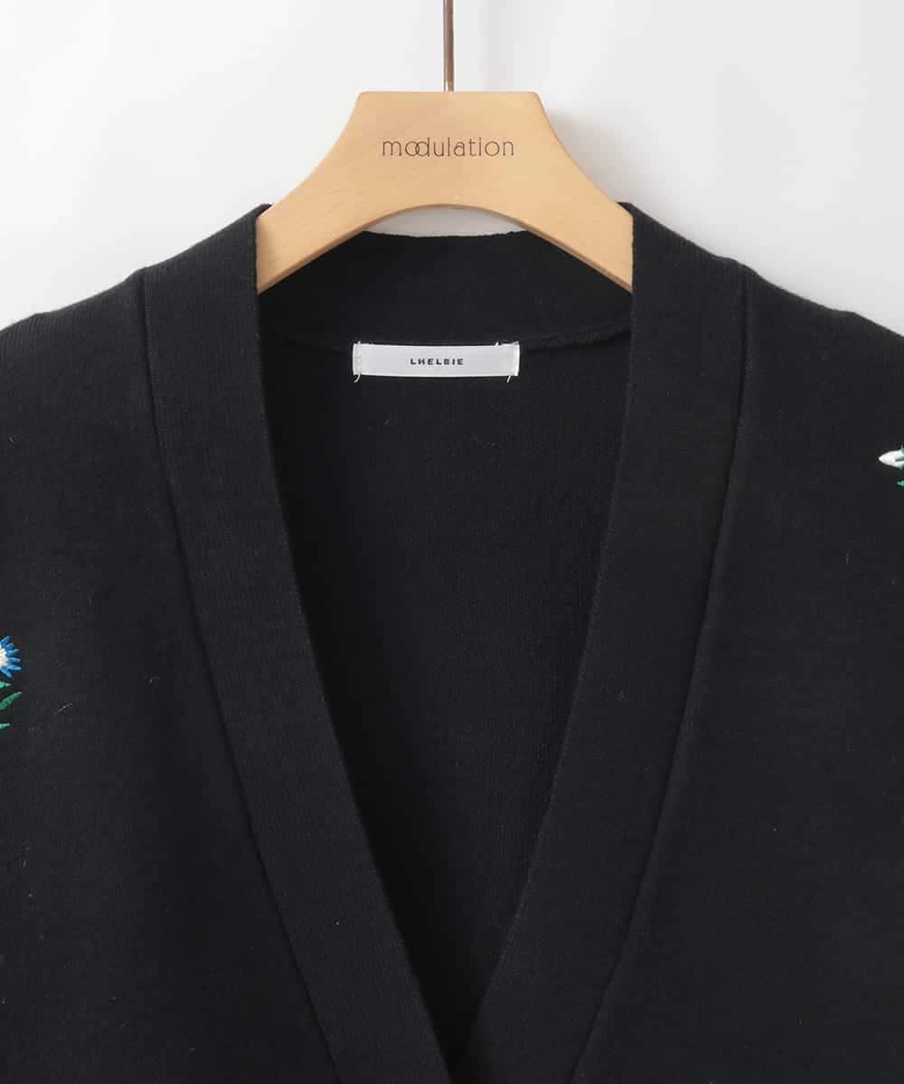 ZMSCE01127 al'aise modulation(アレーズモジュレーション) 【洗える】フラワー刺繍デザインニットカーディガン ブラック