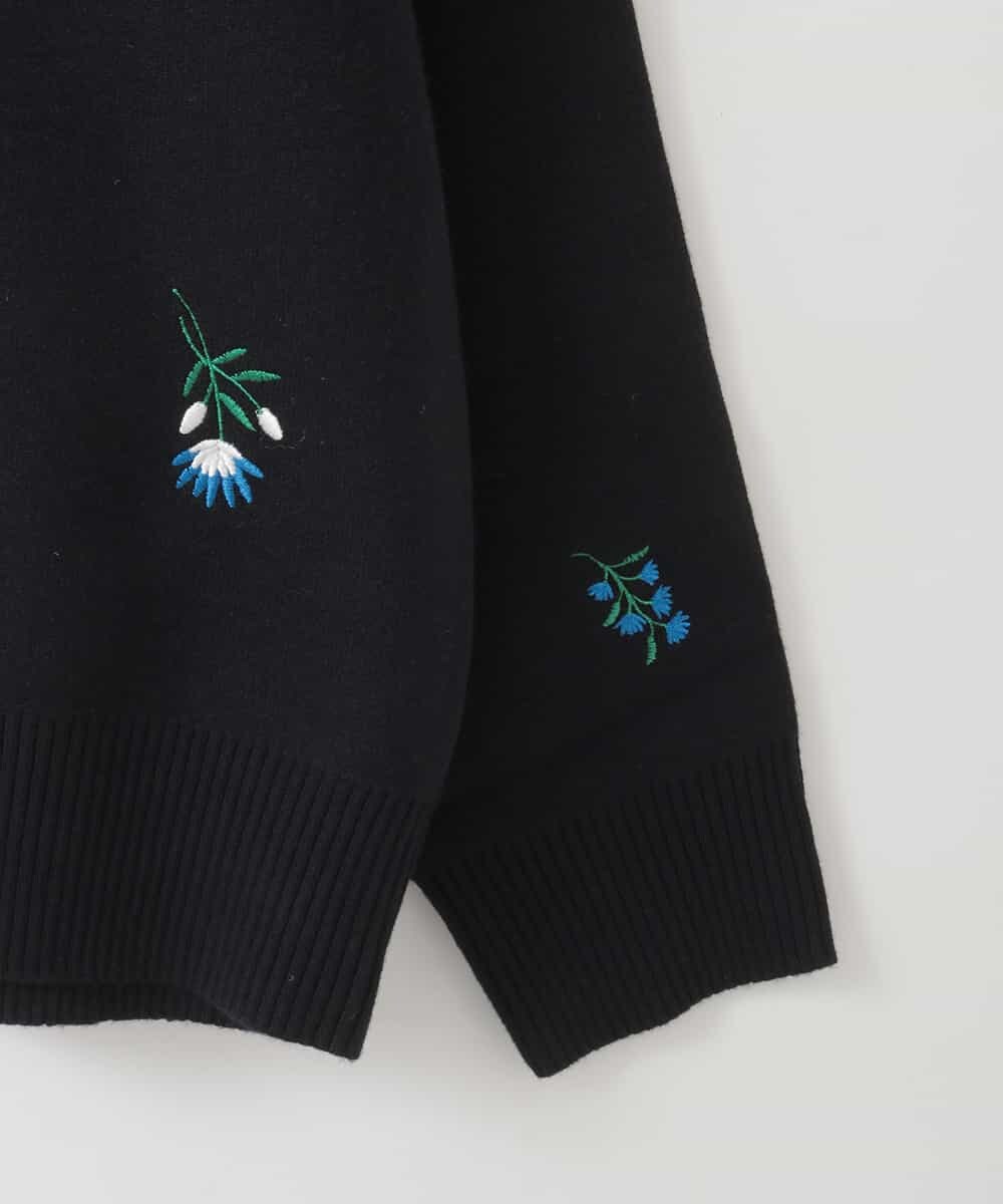 ZMSCE01127 al'aise modulation(アレーズモジュレーション) 【洗える】フラワー刺繍デザインニットカーディガン ブラック