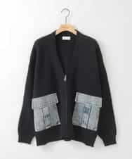 ZMSCE02130 al'aise modulation(アレーズモジュレーション) 【洗える】デニムポケット付きジップアップカーディガン ブラック