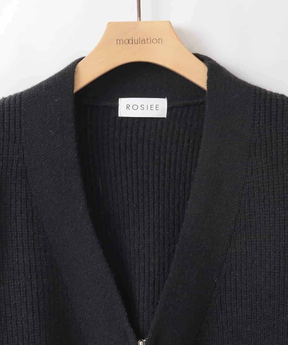 ZMSCE02130 al'aise modulation(アレーズモジュレーション) 【洗える】デニムポケット付きジップアップカーディガン ブラック