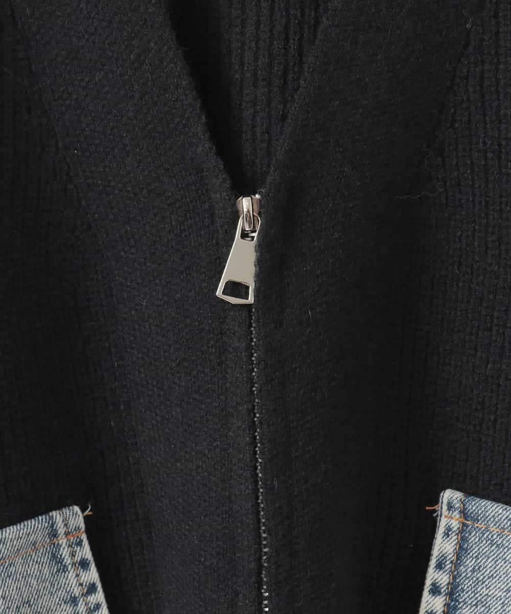 ZMSCE02130 al'aise modulation(アレーズモジュレーション) 【洗える】デニムポケット付きジップアップカーディガン ブラック