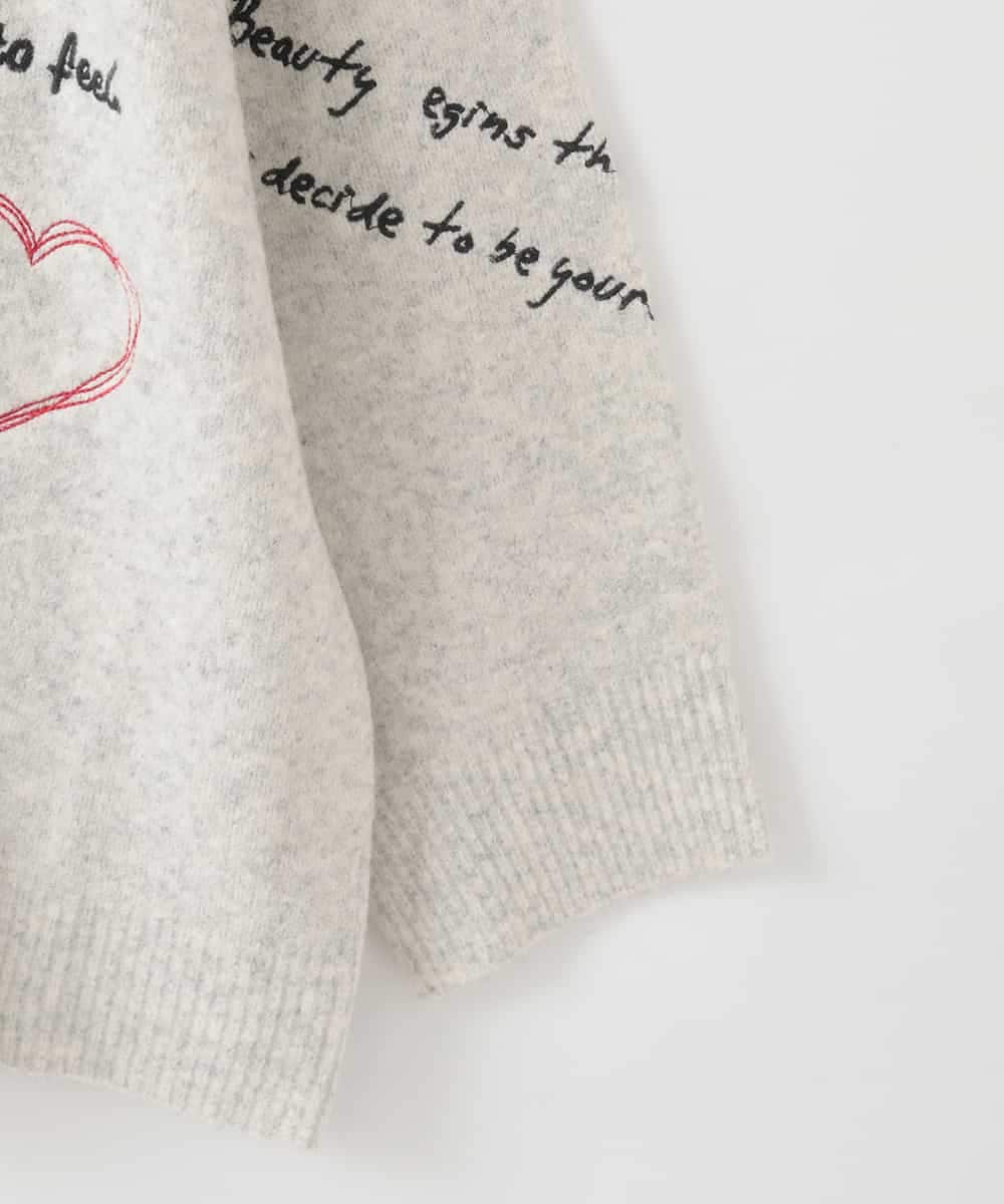 ZMSCE03150 al'aise modulation(アレーズモジュレーション) 【洗える】メッセージ刺繍メランジニットカーディガン ライトグレー