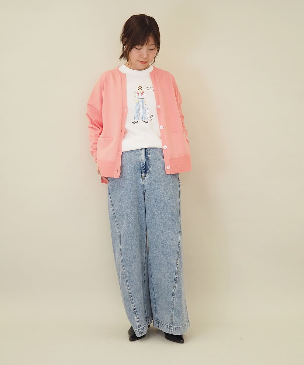 ZMSEE01140 al'aise modulation(アレーズモジュレーション) スキッパークルーネックカーディガン ピンク