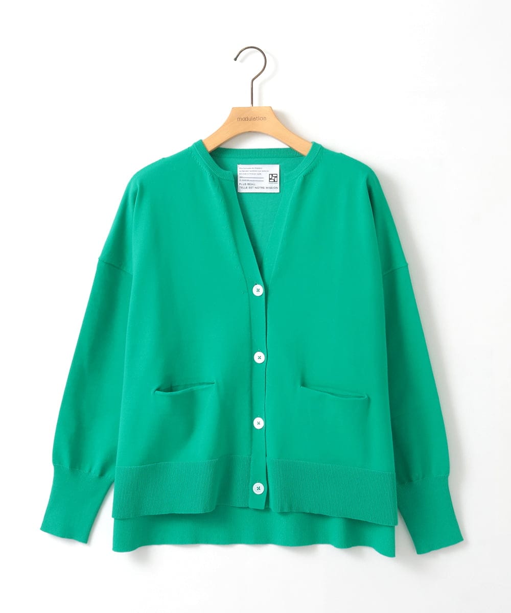 ZMSEE01140 al'aise modulation(アレーズモジュレーション) スキッパークルーネックカーディガン グリーン