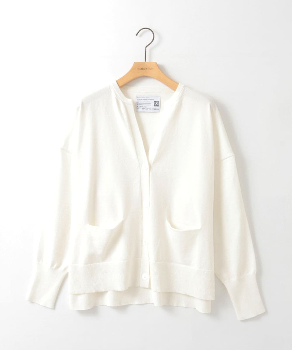 ZMSEE01140 al'aise modulation(アレーズモジュレーション) スキッパークルーネックカーディガン ホワイト