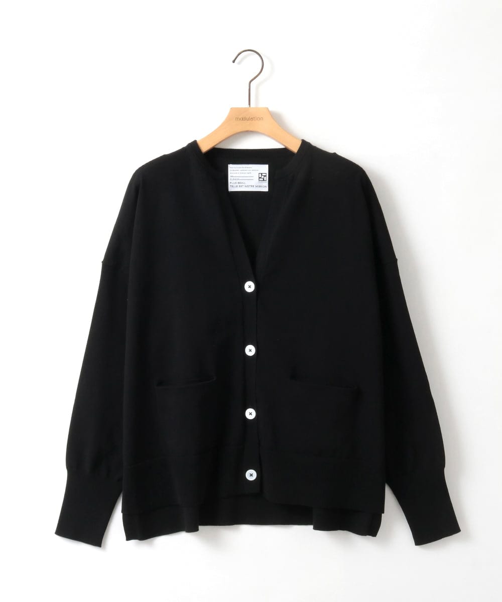 ZMSEE01140 al'aise modulation(アレーズモジュレーション) スキッパークルーネックカーディガン ブラック