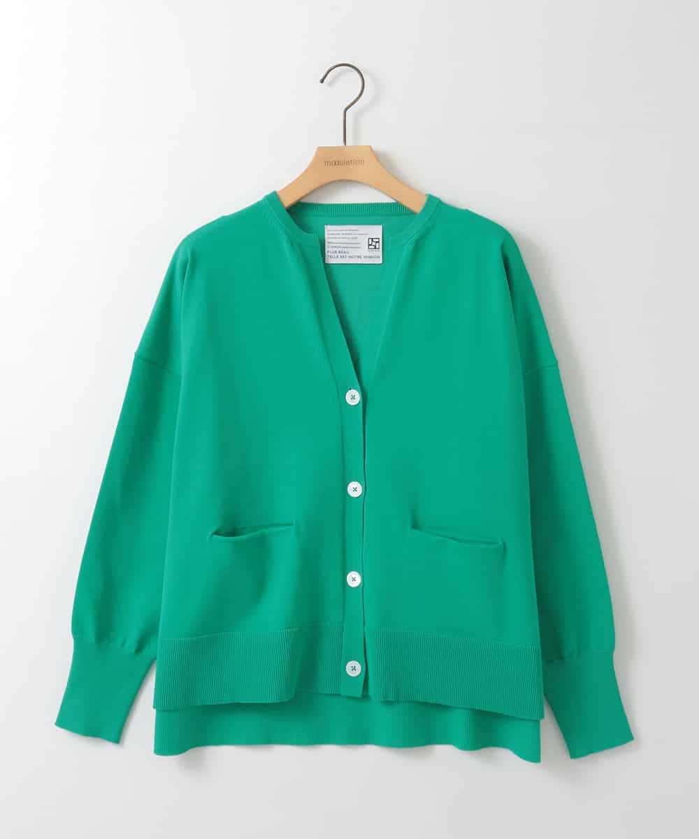 ZMSEE01140 al'aise modulation(アレーズモジュレーション) スキッパークルーネックカーディガン グリーン